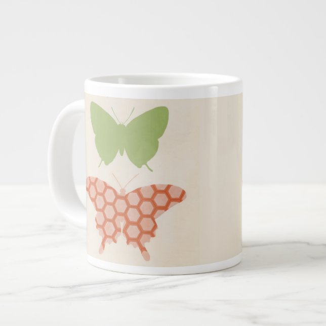 Tasse Géante Motifs papillons décoratifs sur Arrière - plan crè (Devant gauche)