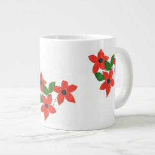 Tasse Géante Mug blanc élégant avec fleurs rouges