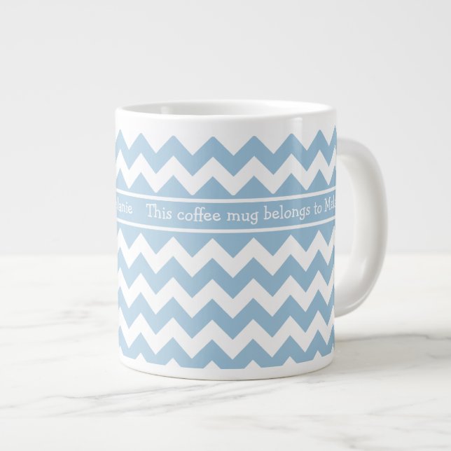Tasse Géante Mug café Jumbo, Chevrons Bleus et Blancs personnal (Devant droit)