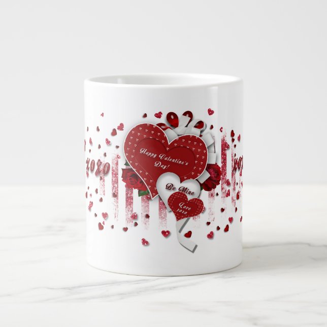 Tasse Géante Mug de la Saint Valentin - Coeurs XOXO (Devant)