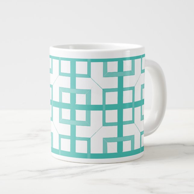 Tasse Géante Mug - Interwoven Aqua Carrés (Devant droit)