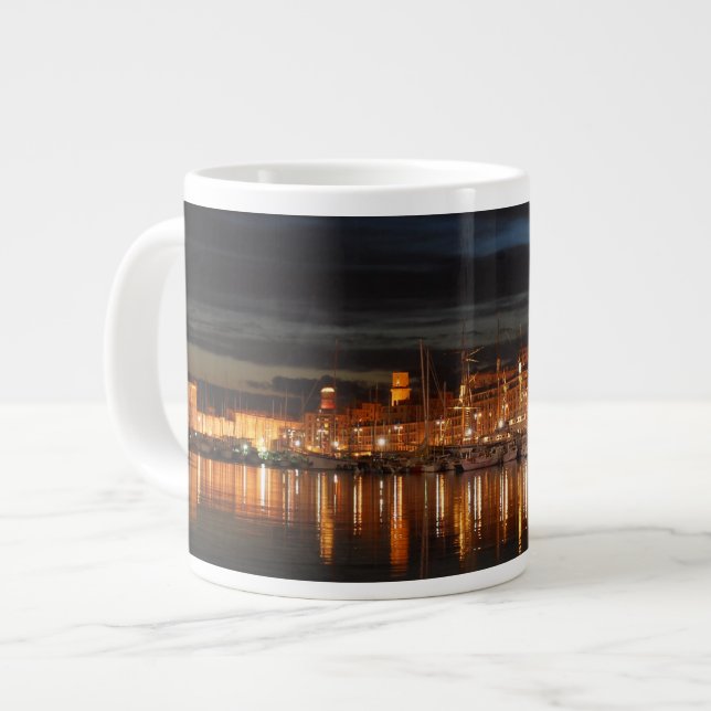Tasse Géante Mug Jumbo Marseille - Le vieux port (nuit) (Devant gauche)