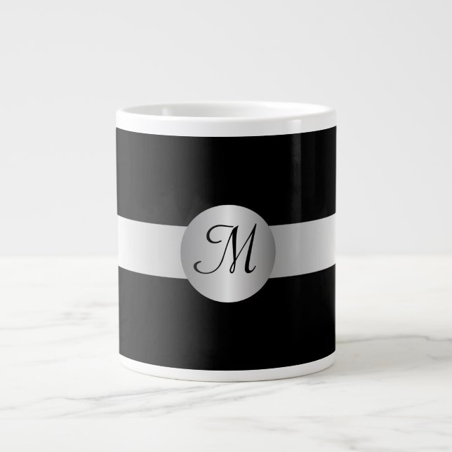 Tasse Géante Mug Jumbo Monogramme Noir Et Argent (Devant)