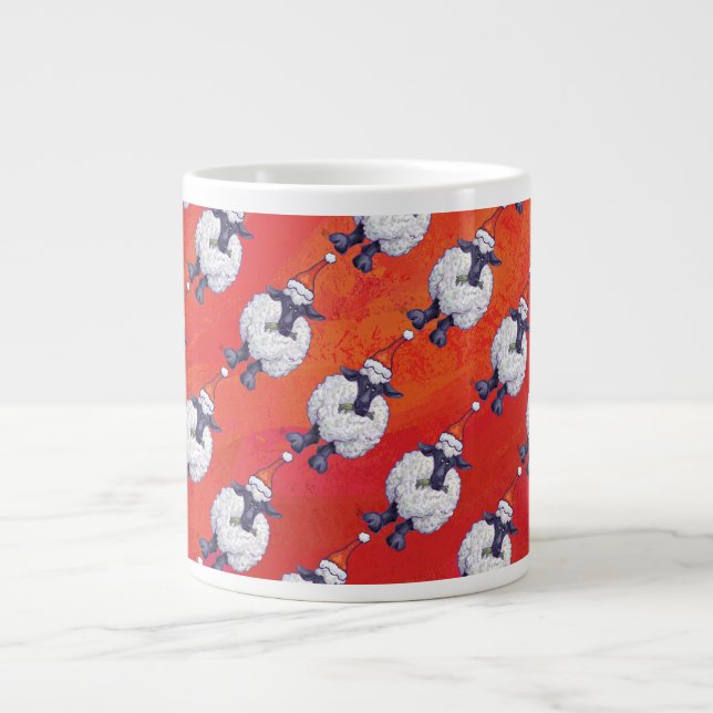 Tasse Géante Noël des moutons sur rouge (Devant)