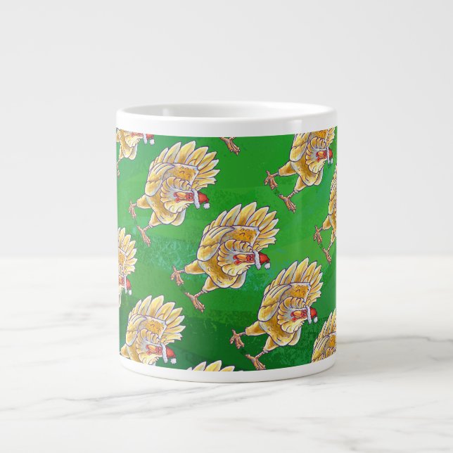 Tasse Géante Noël Du Poulet Sur Vert (Devant)