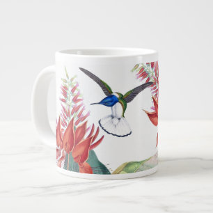 Tasse Géante Oiseaux de colibri bleu Fleurs rouges Jumbo Mug