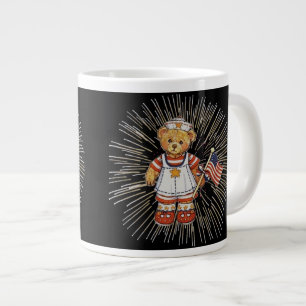 Tasse Géante Ours infirmière vintage avec feux d'artifice blanc