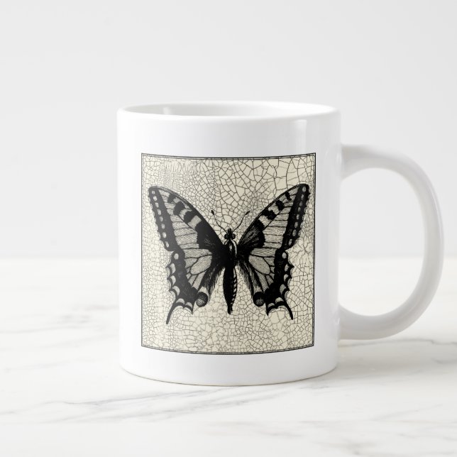 Tasse Géante Papillon noir et blanc sur Arrière - plan fissuré (Droite)