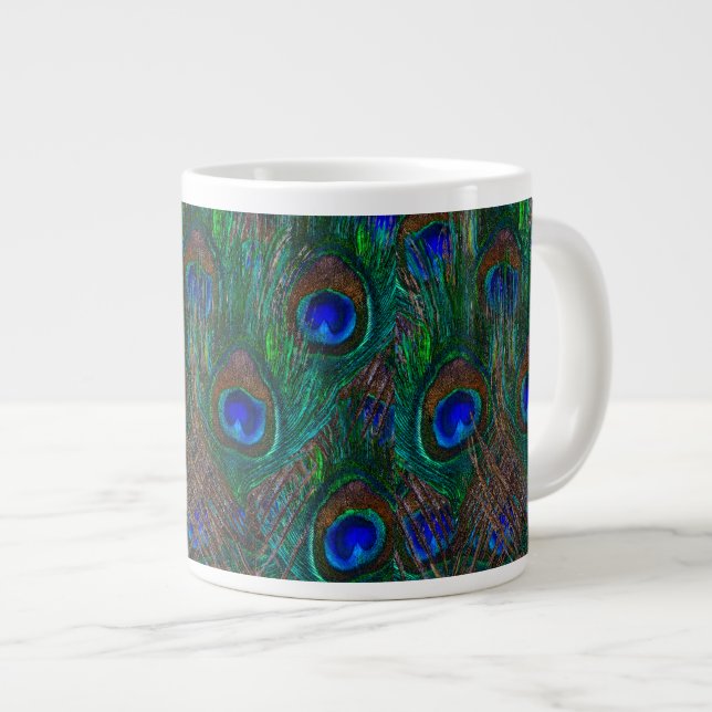 Tasse Géante Peacock Vibrant Plumes Etching Style Décor (Devant droit)