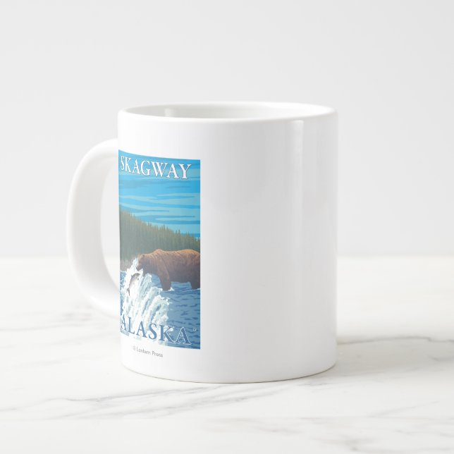 Tasse Géante Pêche à l'ours dans la rivière - Skagway, Alaska (Devant gauche)
