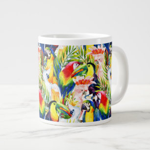 Tasse Géante Perroquets Et Feuilles De Palmiers