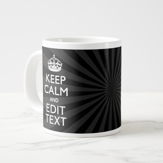 Tasse Géante Personnalisé KEEP CALM Votre texte Black Sunburst (Devant gauche)