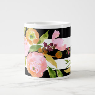 Tasse Géante PixDezines floral/aquarelle/ranunculus/rayures