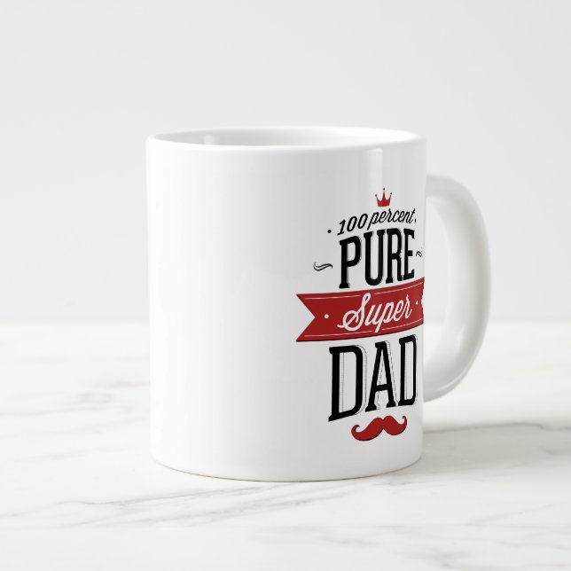 Tasse Géante Pure Super Papa Moustache Rouge et Noir (Devant droit)