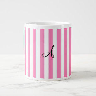 Tasse Géante Rayures roses et blanches de monogramme