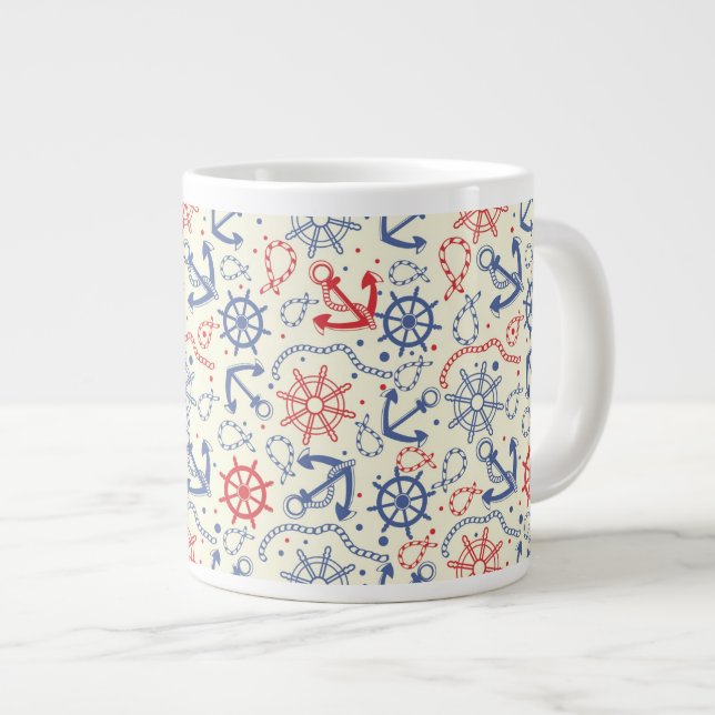 Tasse Géante Rouge et arrière - plan de marine avec l'ancre (Devant droit)
