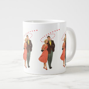 Tasse Géante Saint-Valentin vintage, cœurs flottants romantique