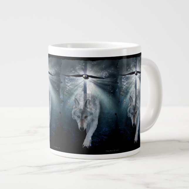 Tasse Géante Soupe Jumbo Wolf & Bald Eagle ou Mug Café (Devant droit)