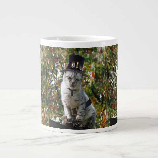 Tasse Géante Thanksgiving Pilgrim Cat (Devant)