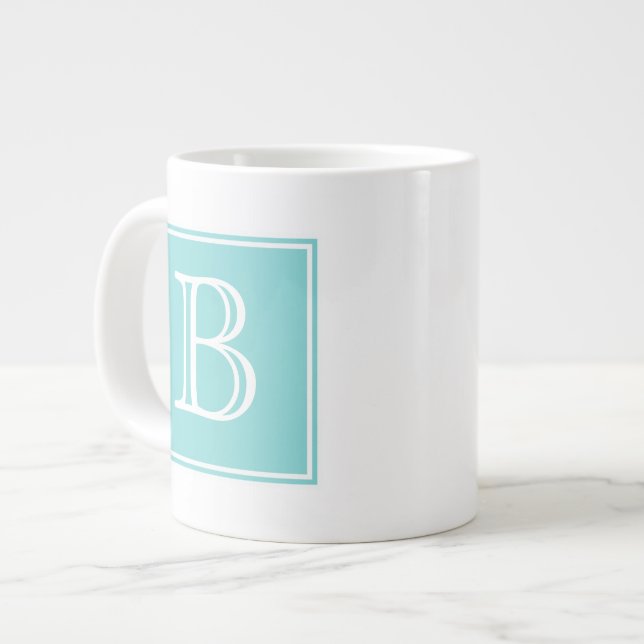 Tasse Géante Turquoise Carré Monogram Spécialité Mug (Devant gauche)