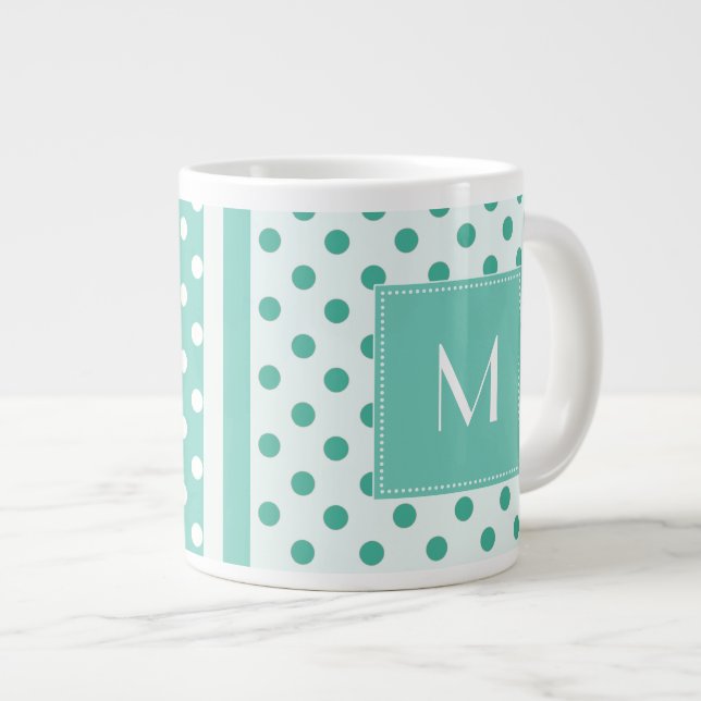 Tasse Géante Turquoise Polka Dot Monogramme Jumbo Mug (Devant droit)