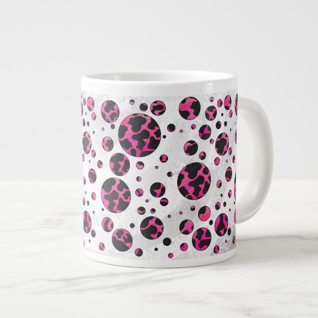 Tasse Géante Vache à pois Imprimé rose vif et noir (Devant droit)