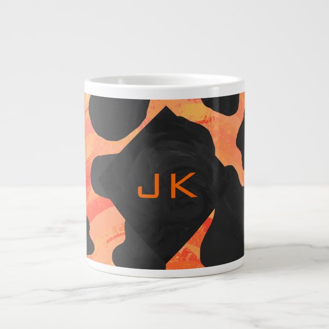 Tasse Géante Vache Monogramme Imprimé Noir et Orange (Devant)