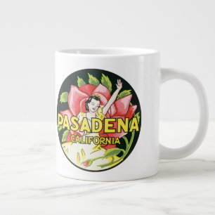 Tasse Géante Vintage voyage, Pasadena Californie, Dame et Rose