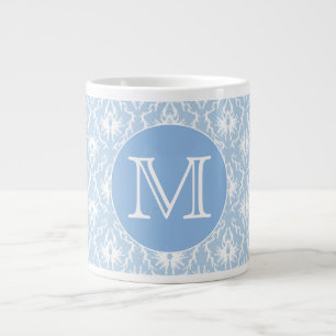 Tasse Géante Votre Lettre, Monogramme. Motif Damas bleu pâle.