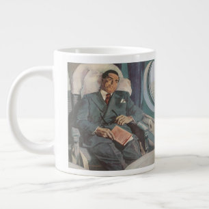 Tasse Géante Voyage d'affaires vintage, lecture sur l'avion