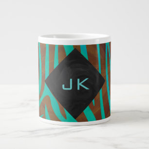 Tasse Géante Zèbre Brown et Turquoise avec Monogramme