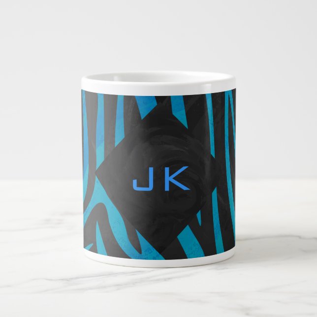 Tasse Géante Zèbre noir et bleu avec Monogramme (Devant)