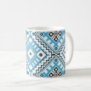 Tasse géométrique bleue de broderie de Vyshyvank