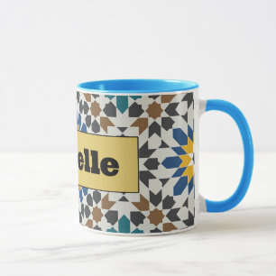Tasse géométrique moderne bleue et bordeaux avec p