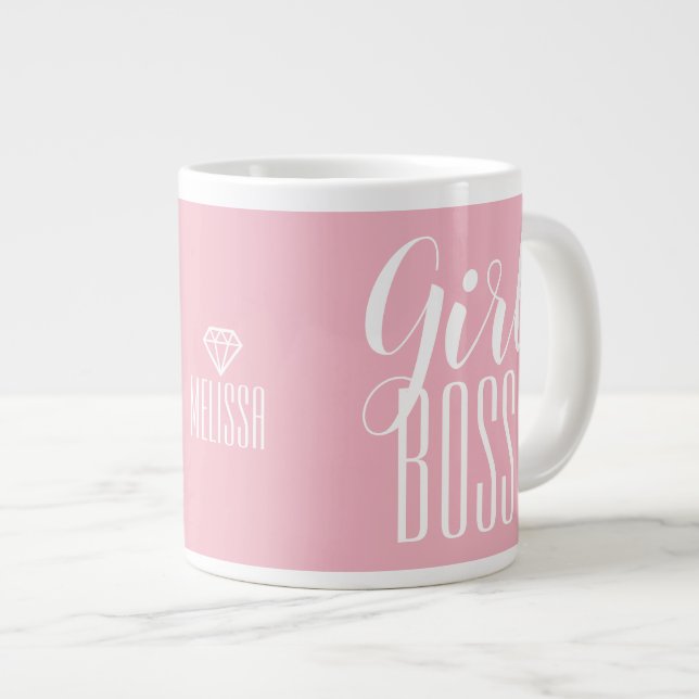 Tasse Girl Boss Personalisierter Name Diamond Pink (Vorderseite Rechts)