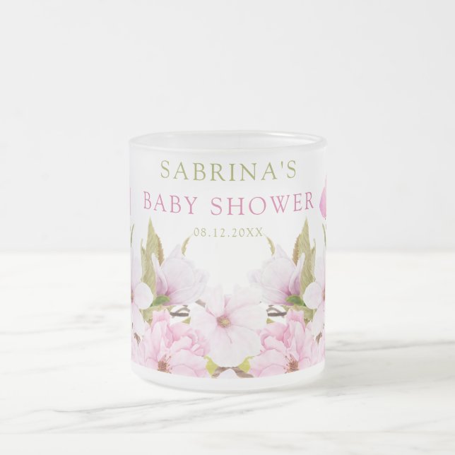 Tasse Givré Aquarelle Cerisier Fleur C'est Baby shower fille (Centre)