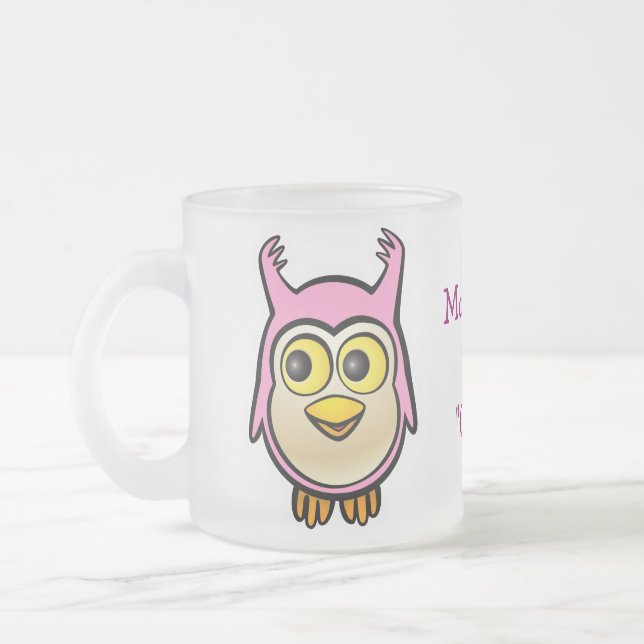 Tasse Givré Bande dessinée rose mignonne customisée de hibou (Gauche)