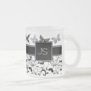 Tasse Givré Blanc victorien de noir de Flourish de papillon