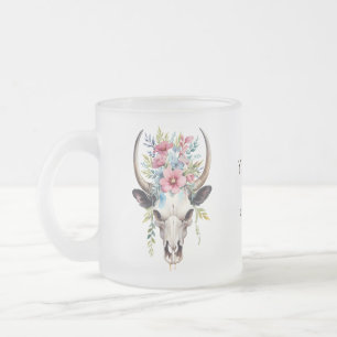 Tasse Givré Boho Chic Aquarelle Florale Vache Crâne