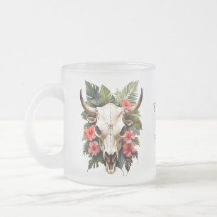 Tasse Givré Boho Chic Aquarelle Tropicale Floral Vache Crâne