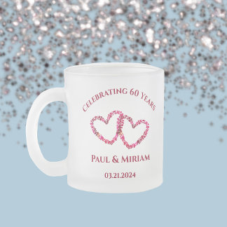 Tasse Givré Cadeau de coeur floral personnalisé 60e anniversai