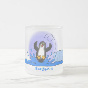 Tasse Givré Caricature de manchot joyeux sautant