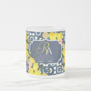 Tasse Givré Carreaux Méditerranéens au Citron Bleu Nuit Blanc