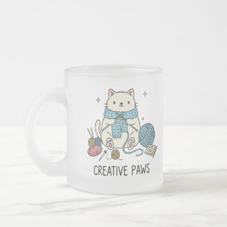 Tasse Givré Chat Blanc Heureux Tricotant Fil Mignon Passe-Temp