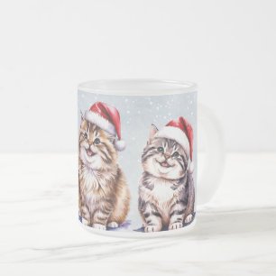 Tasse Givré Chat chaton chatte à l'aquarelle mignonne Père Noë