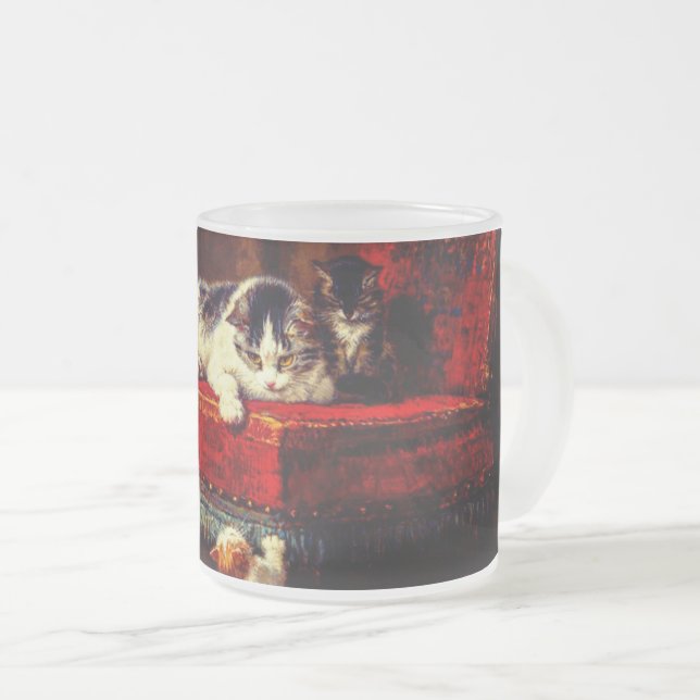 Tasse Givré Chat et chatons Jouer avec chaise (Devant droit)