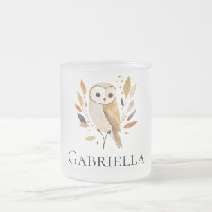 Tasse Givré Chouette orange crème avec Feuilles