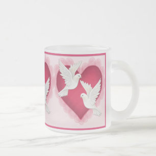 Tasse Givré Coeur et colombes - rose