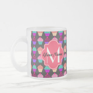Tasse Givré Cupcakes rose chaud Nom personnalisé, Monogramme
