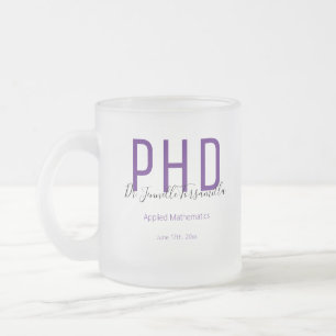 Tasse Givré Diplômé violet noir Date Nom Diplôme PhD